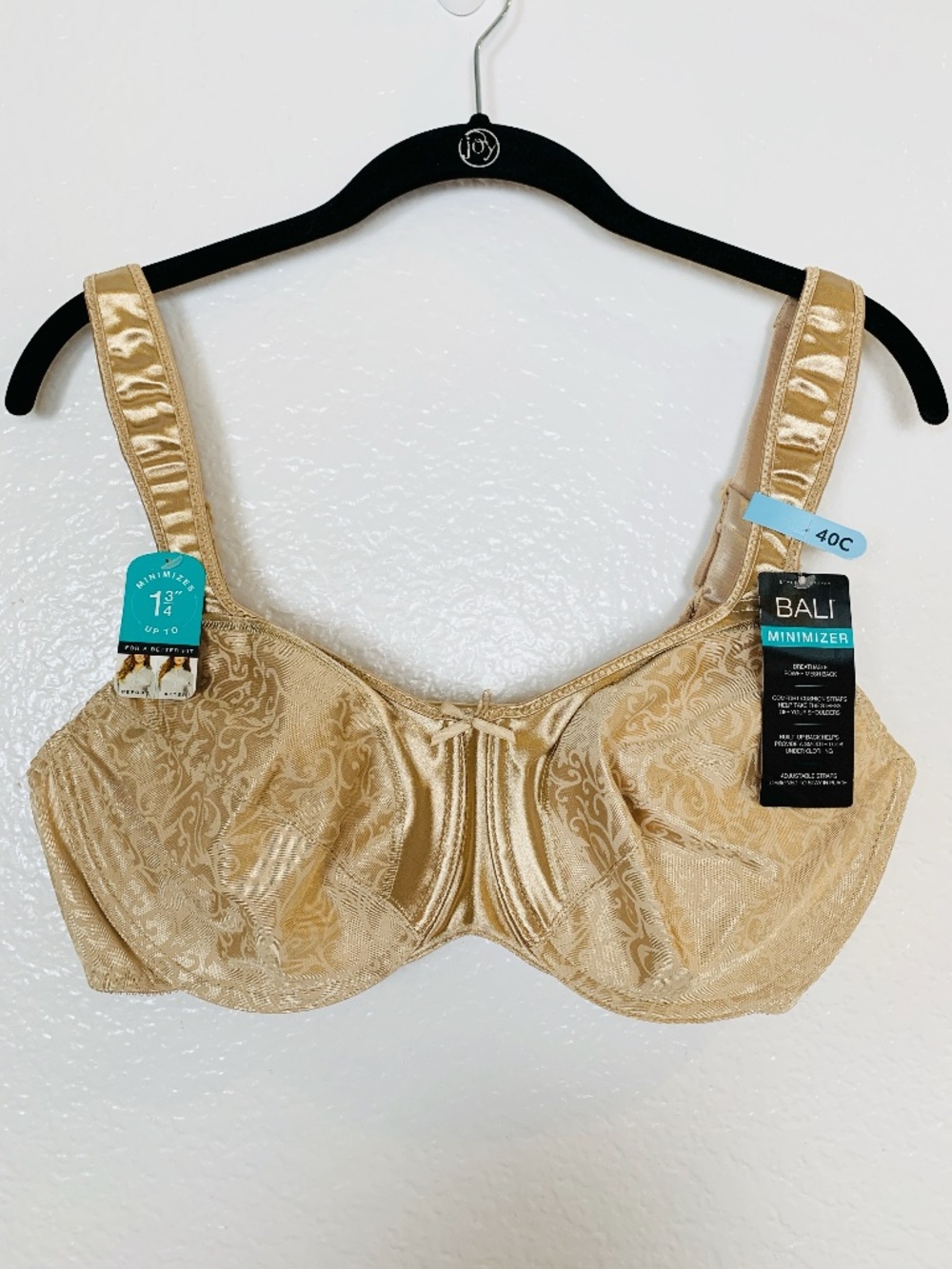 Bali Minimizer Bra 40C NEW Breathable Underwire Floral Tan Satin Style #3562 NWT